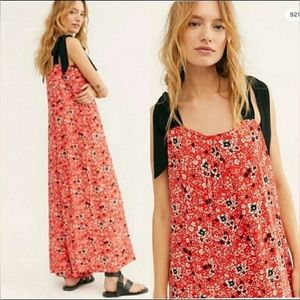 Free People NWOT Cecelia wide leg jumpsuit red floral adjustable boho